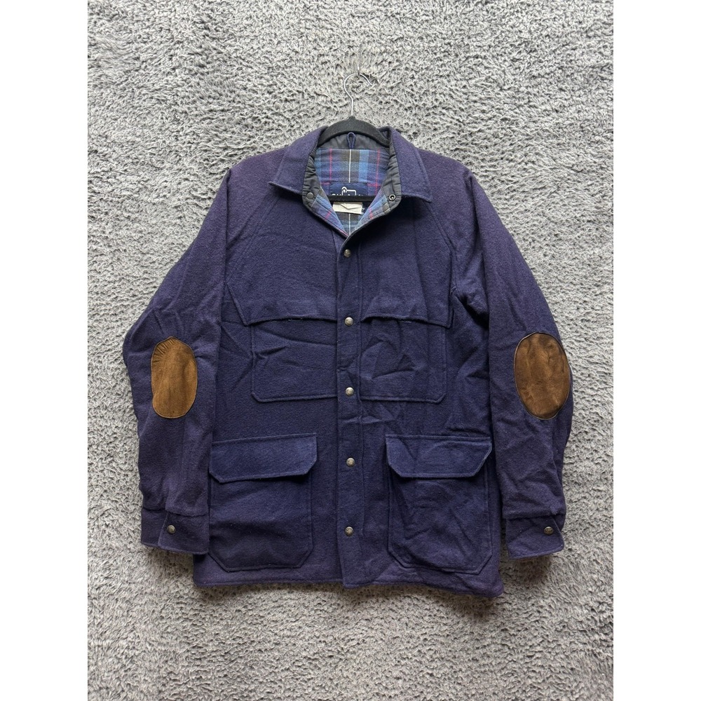 Vintage 70's 80's Woolrich Wool-Blend Snap Chore Jacket Navy Blue Mens M